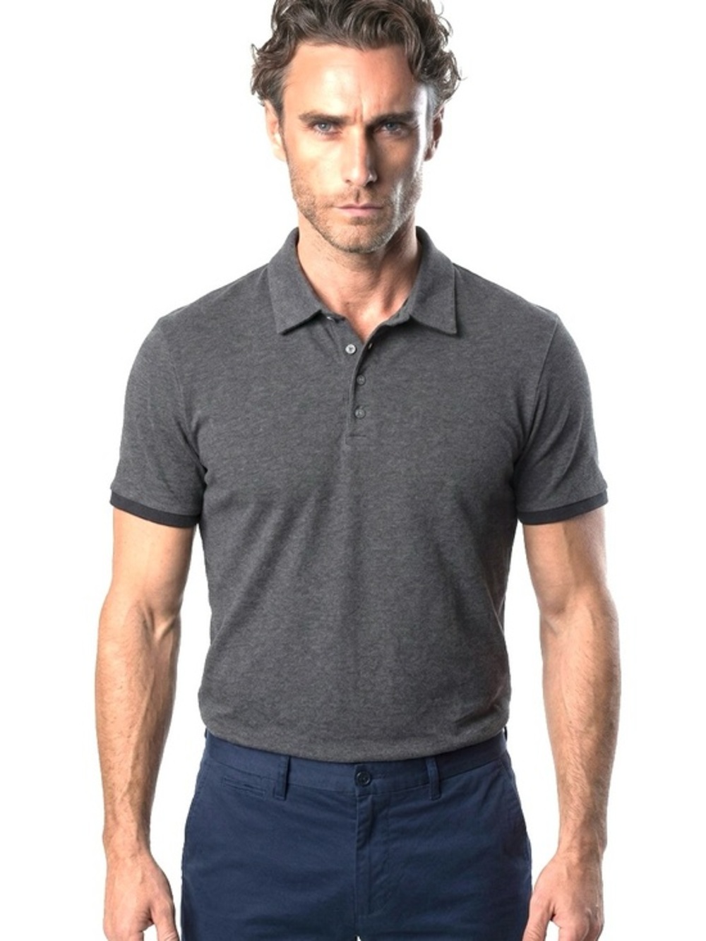 |•7 DIAMONDS•| Grey Polo Shirt Black Trim Size Large